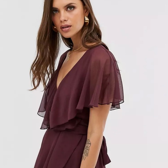 ASOS | mauve/wine cape back dipped hem midi dress - Picture 3 of 7